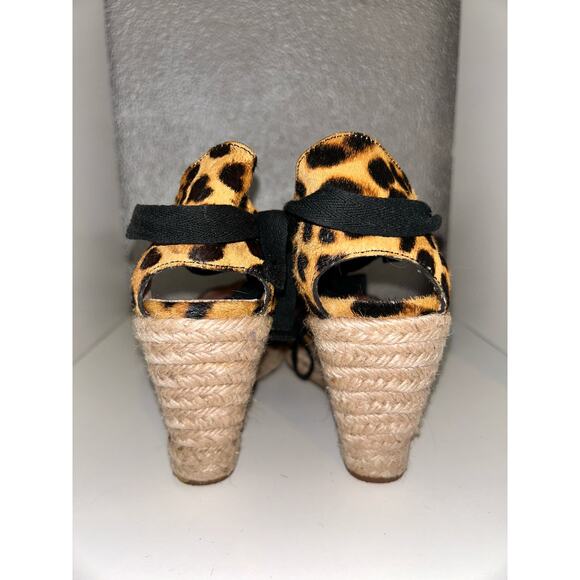 J Crew AJ166 Espadrille Wedges Leopard Print Calf Hair Ankle Tie  3.5” Heel - Picture 6 of 10